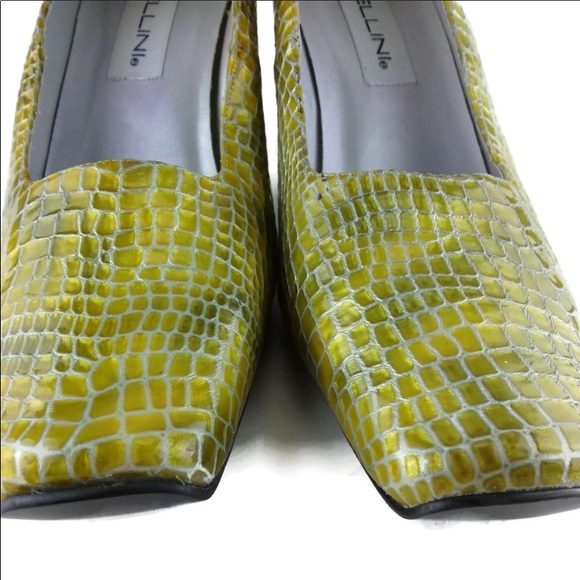 BELLINI GREEN/GOLD CROC EMBOSSED SQUARE TOE HEEL - Picture 3 of 6